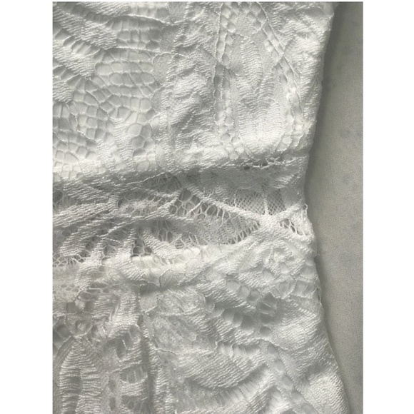 White Elegant Dress Scallop Trim, Zipper Closure Long Sleeve Short, Mini, Lace - Picture 9 of 16